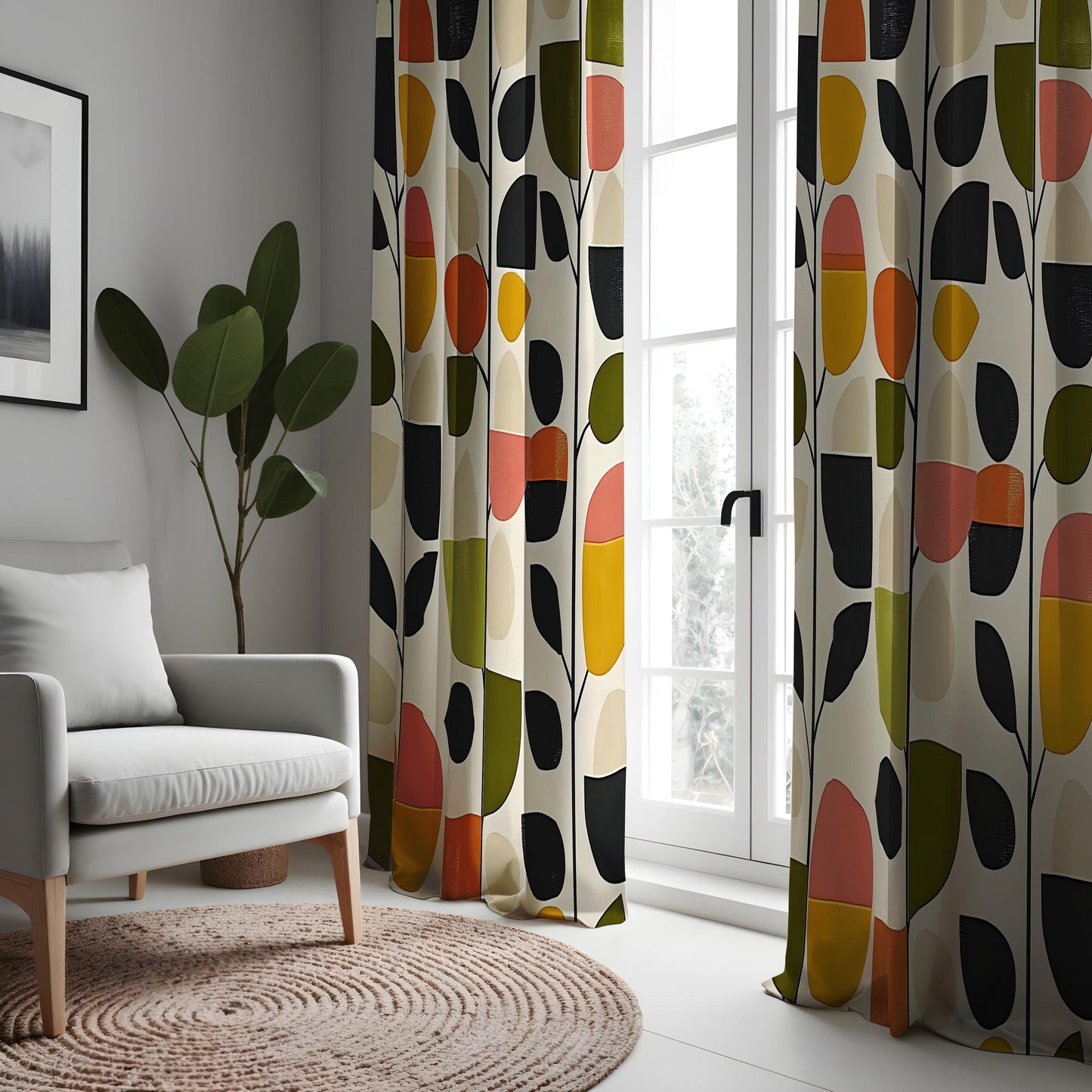 Retro Geometric Curtains, Mid Century Modern Drapes