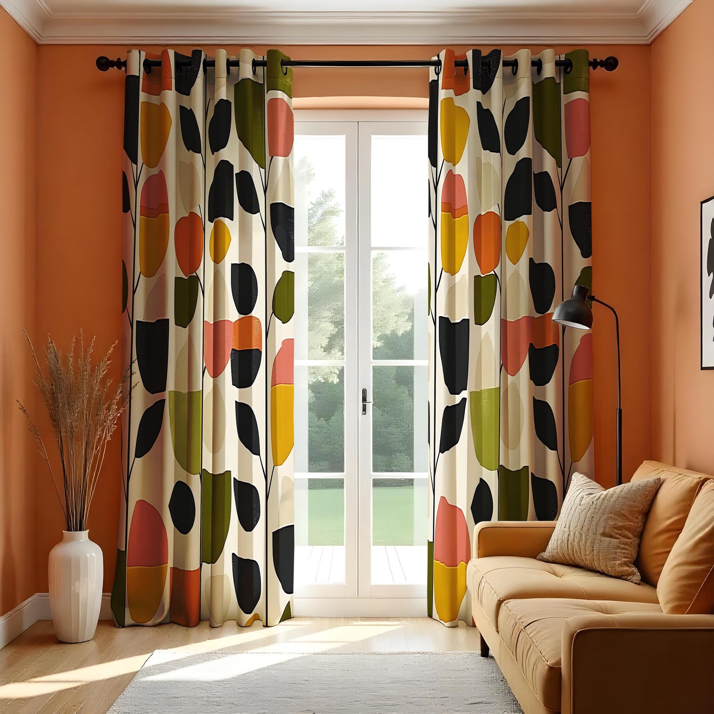 Retro Geometric Curtains, Mid Century Modern Drapes