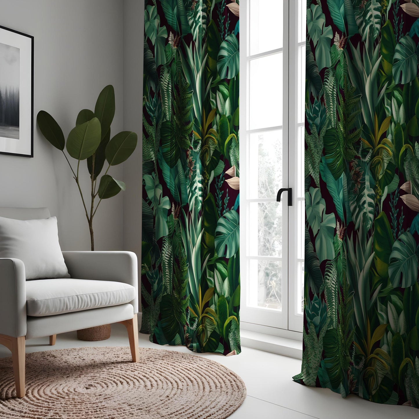 Tropical Fern & Leaf Print Curtains, Lush Greenery Drapes