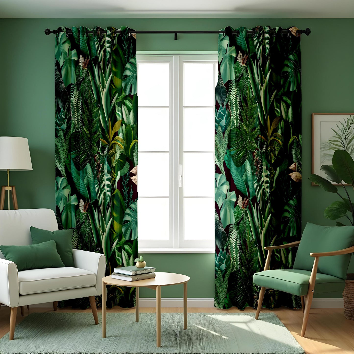 Tropical Fern & Leaf Print Curtains, Lush Greenery Drapes