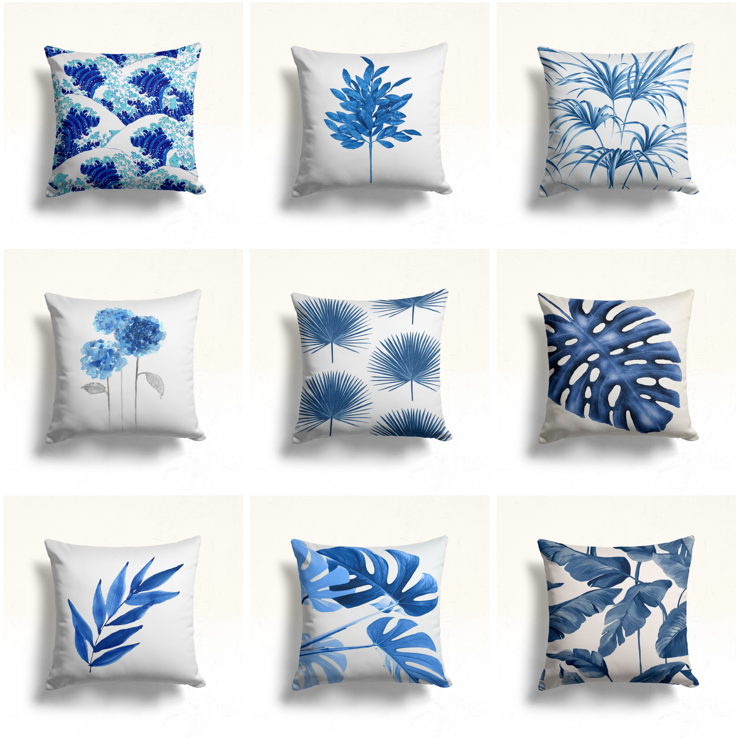 Ocean Wave Cushion Cover in Blue Hues, Tropical Blue Palm