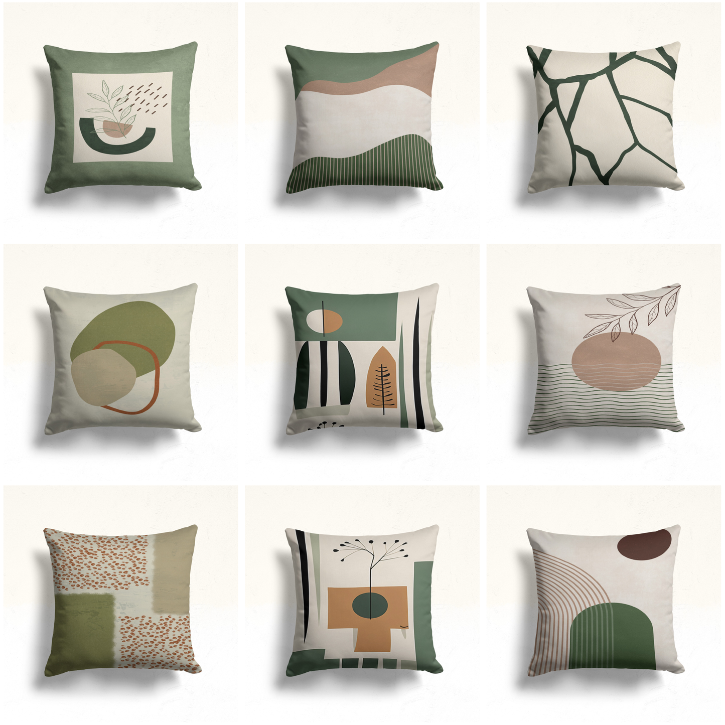 Abstract Plant Graphic Cushion Cover, Green Geometric Design