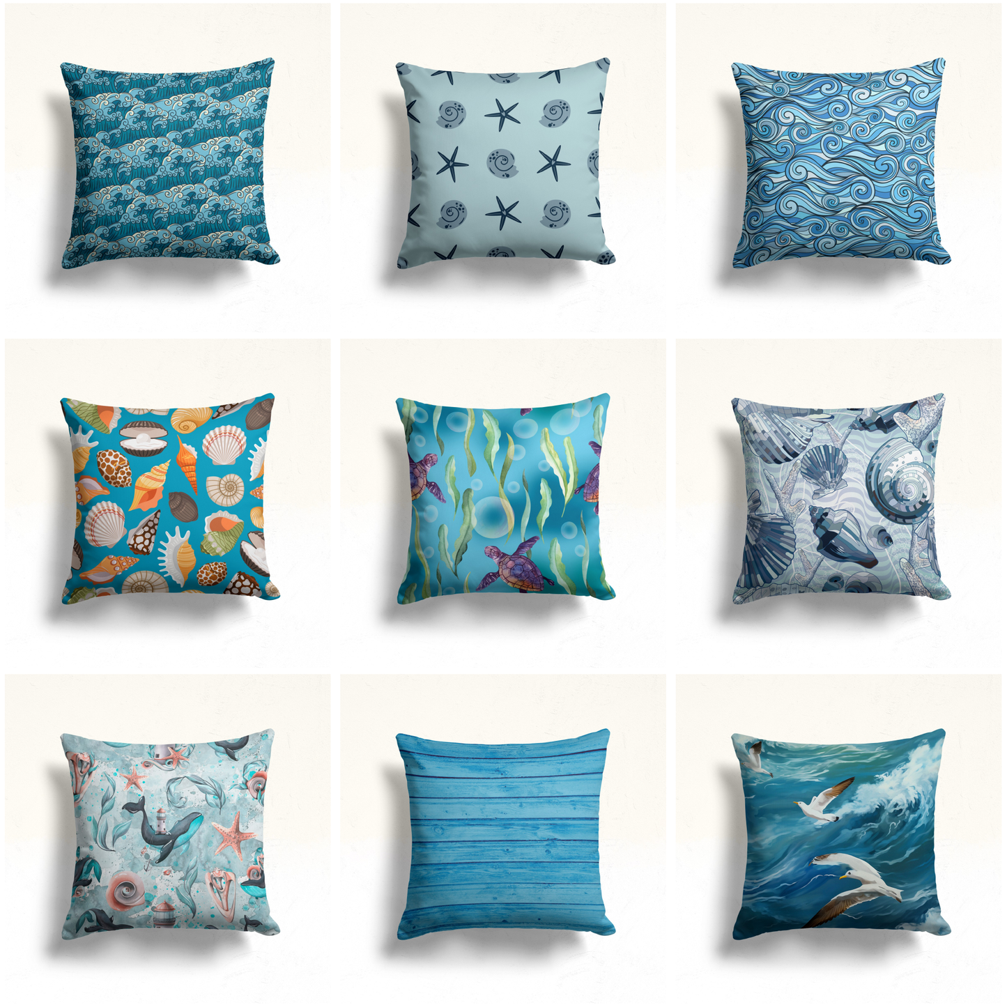 Blue Marine Sea Life Nautical Cushion Cover