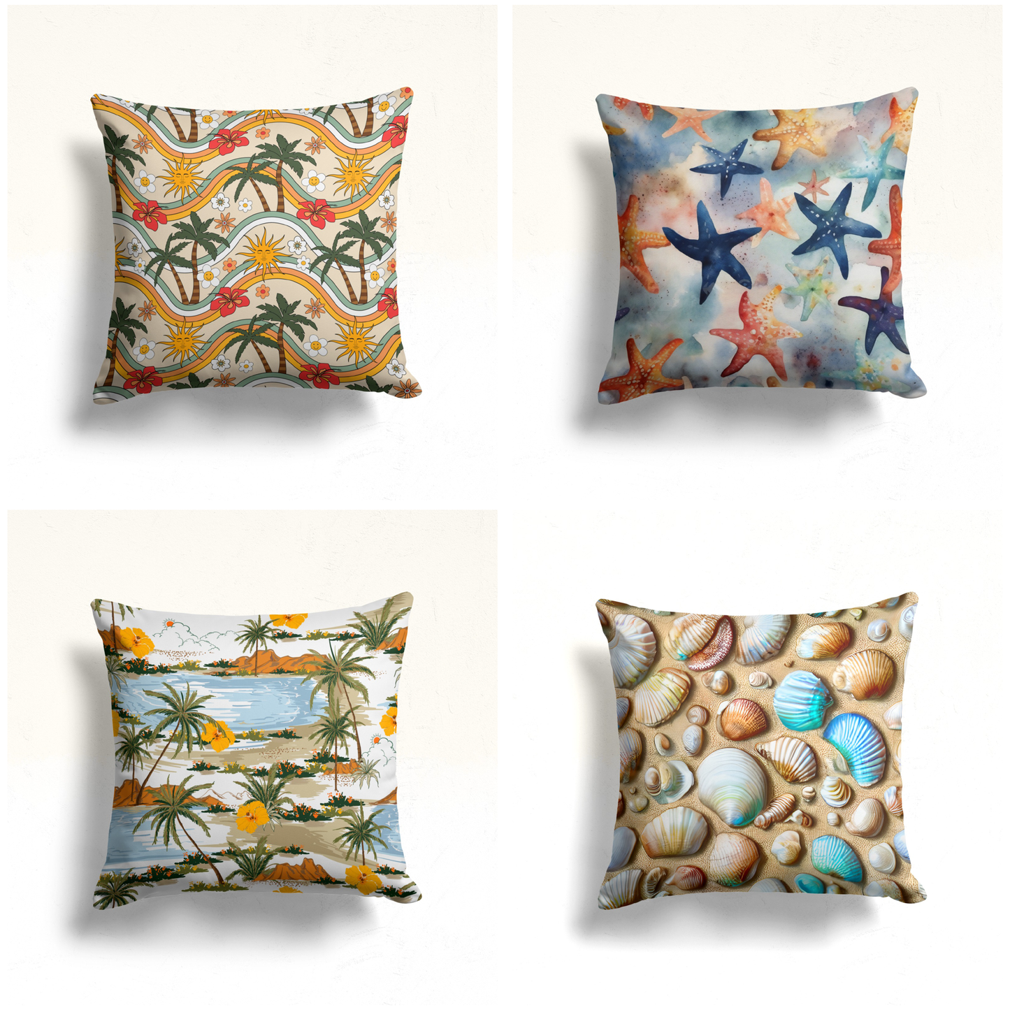 Tropical Sun and Palm Trees Design, Vintage Island Cushion Cover