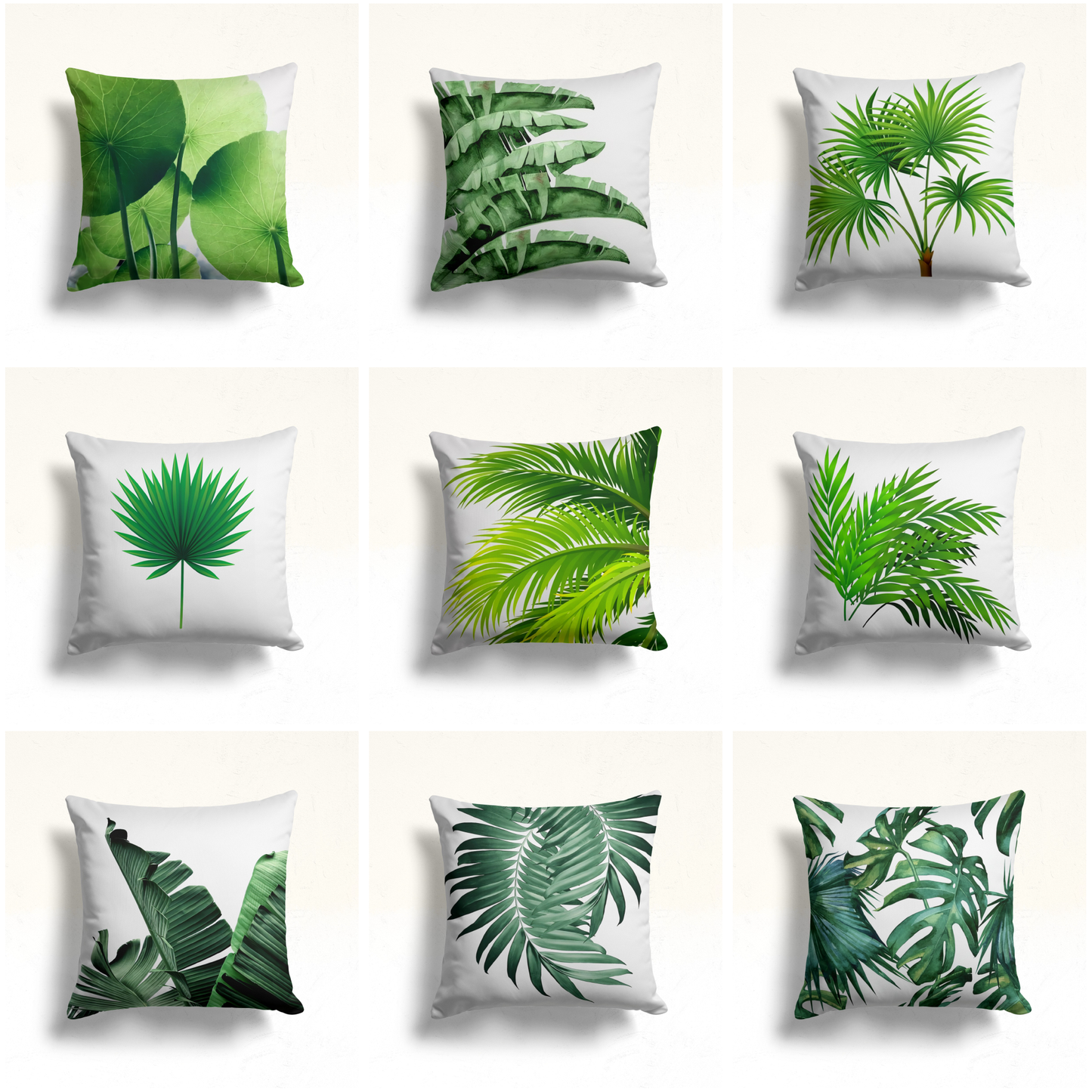 Lotus Leaf Print Cushion Cover for Tropical Decor, Green Leaf