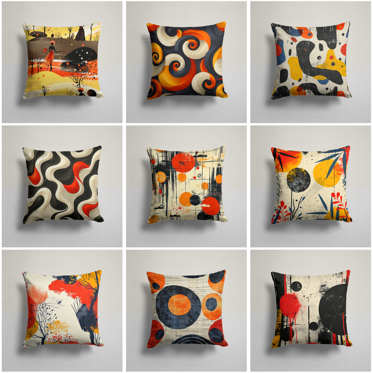 Orange and Black Abstract Circles Cushion Cover, Sunset Decor
