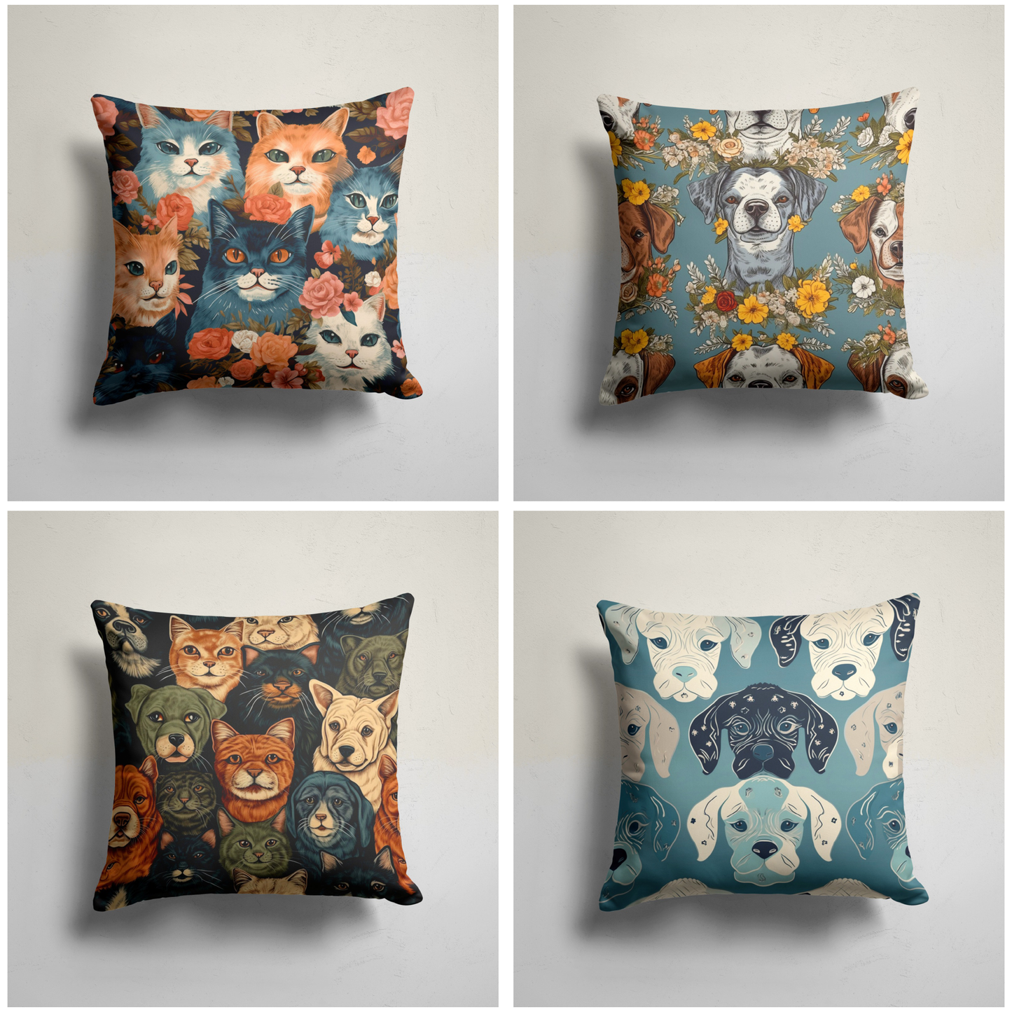 Cute Cat & Dog Animal Cushion Cover