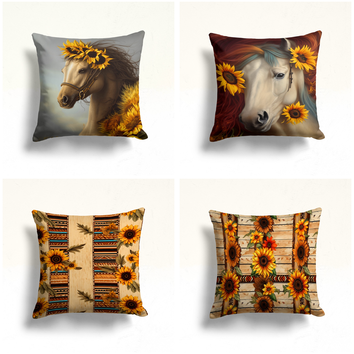 Wooden Sunflower Delight Cushion Cover, Sunflower Rustic Stripes