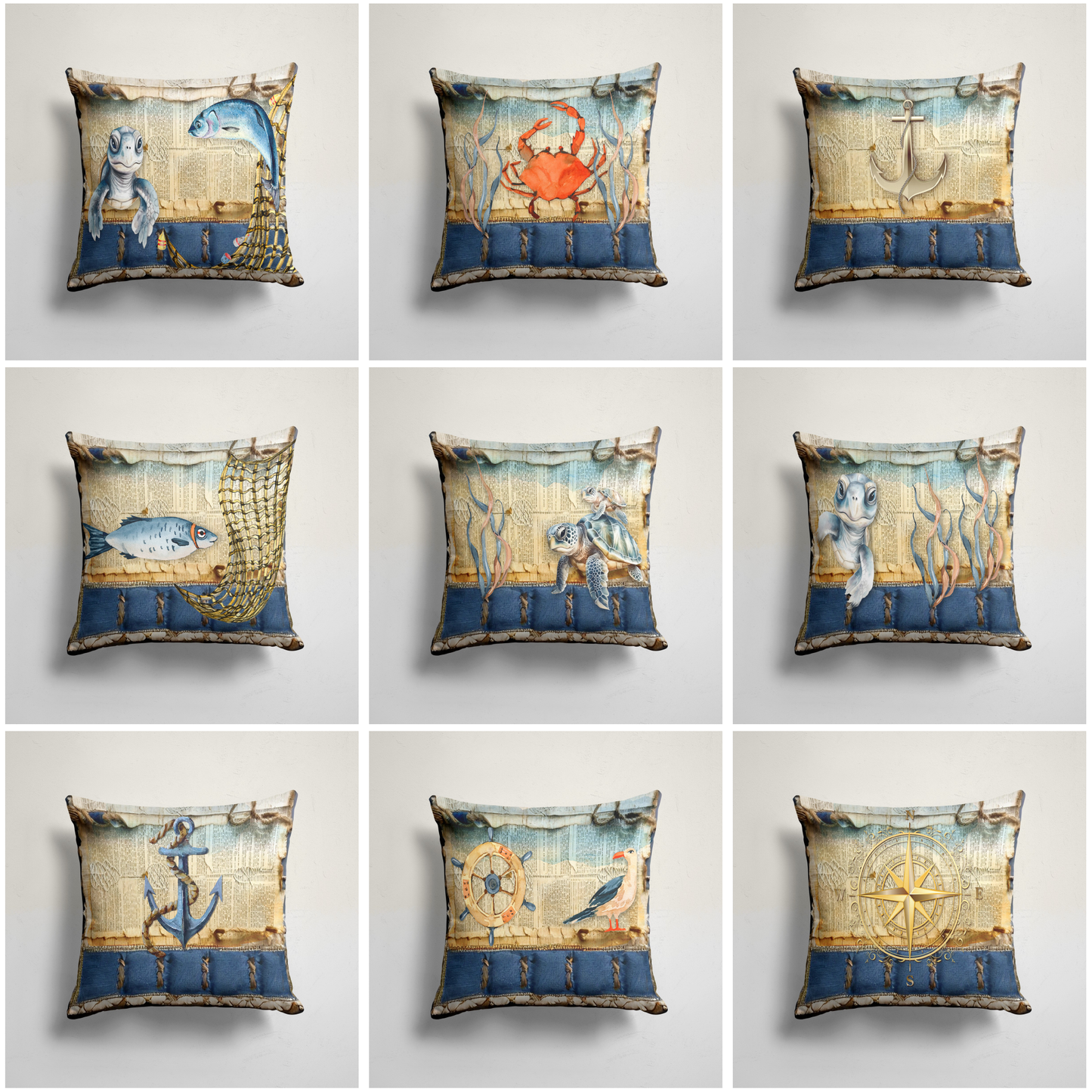 Crab Sea Life Fish&Turtle Cushion Cover