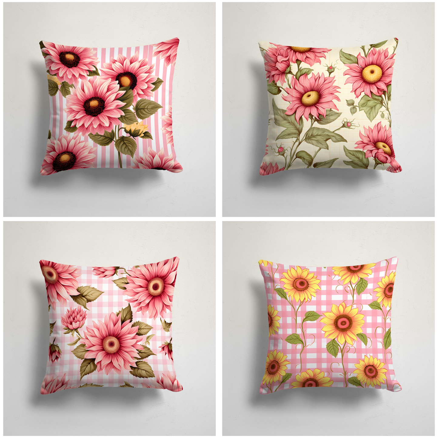 Pink Yellow Sunflower Cushion Cover, Bright Rustic Decor
