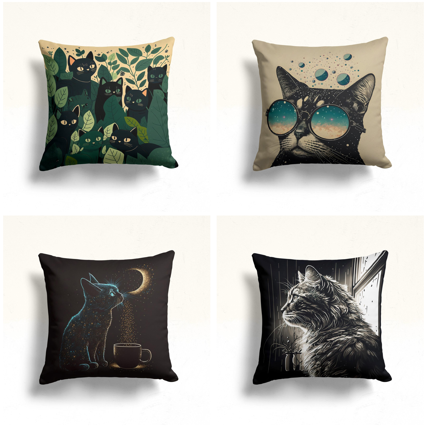 Jungle Cat Cushion Cover, Moonlight, Coffee, Cat Home Decor
