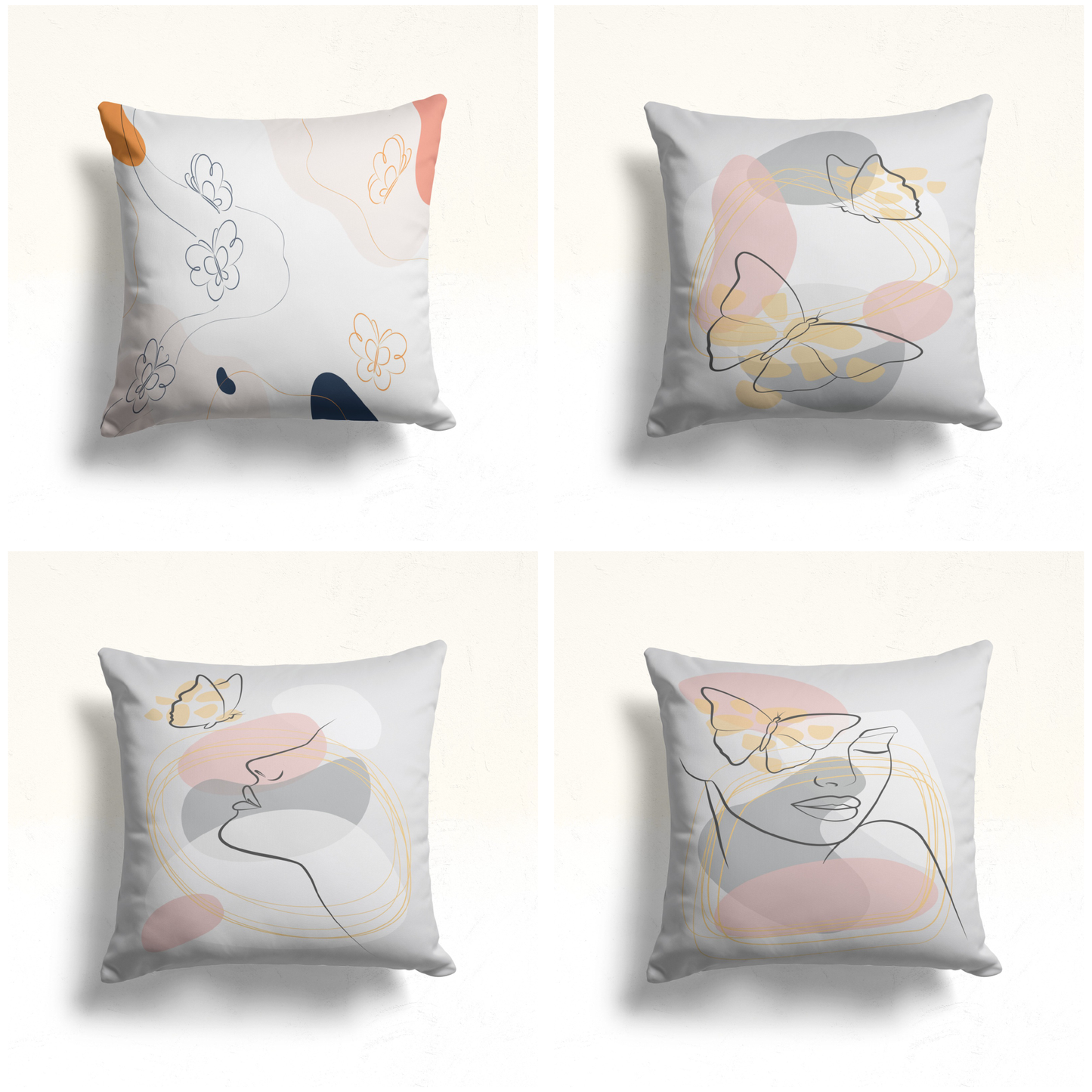 Abstract Line Art Cushion Cover, Floral Silhouette Pastel Decor