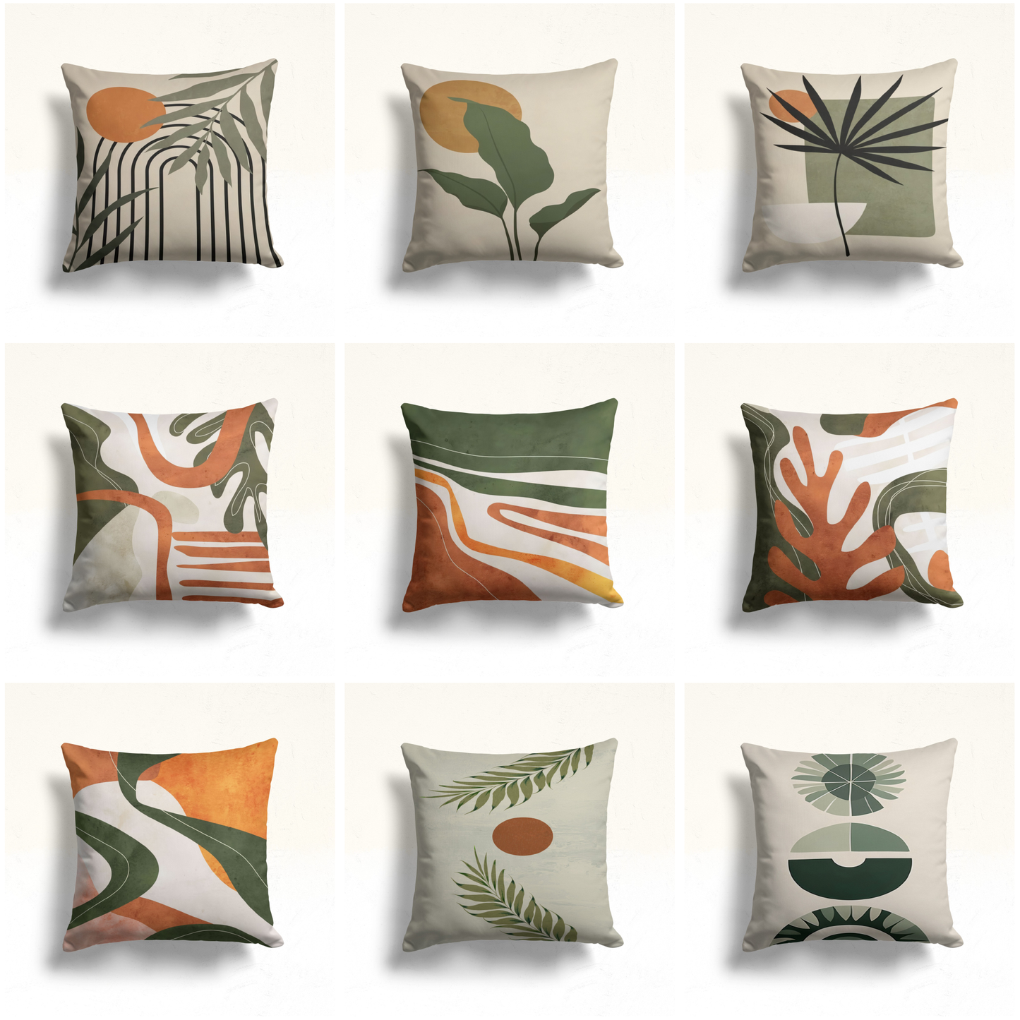 Abstract Sunset with Palm Leaves Cushion Cover in Earthy Tones
