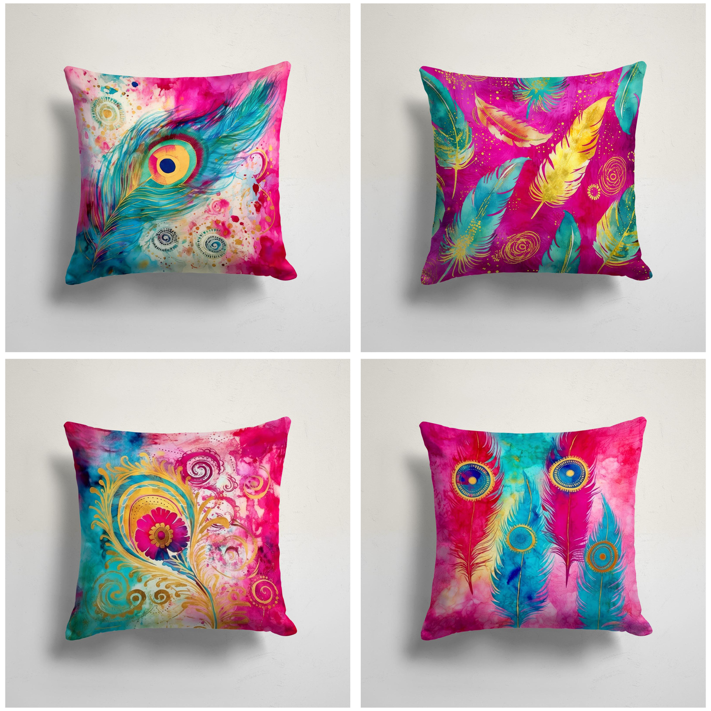 Abstract Peacock Feather Design Colorful Cushion Cover