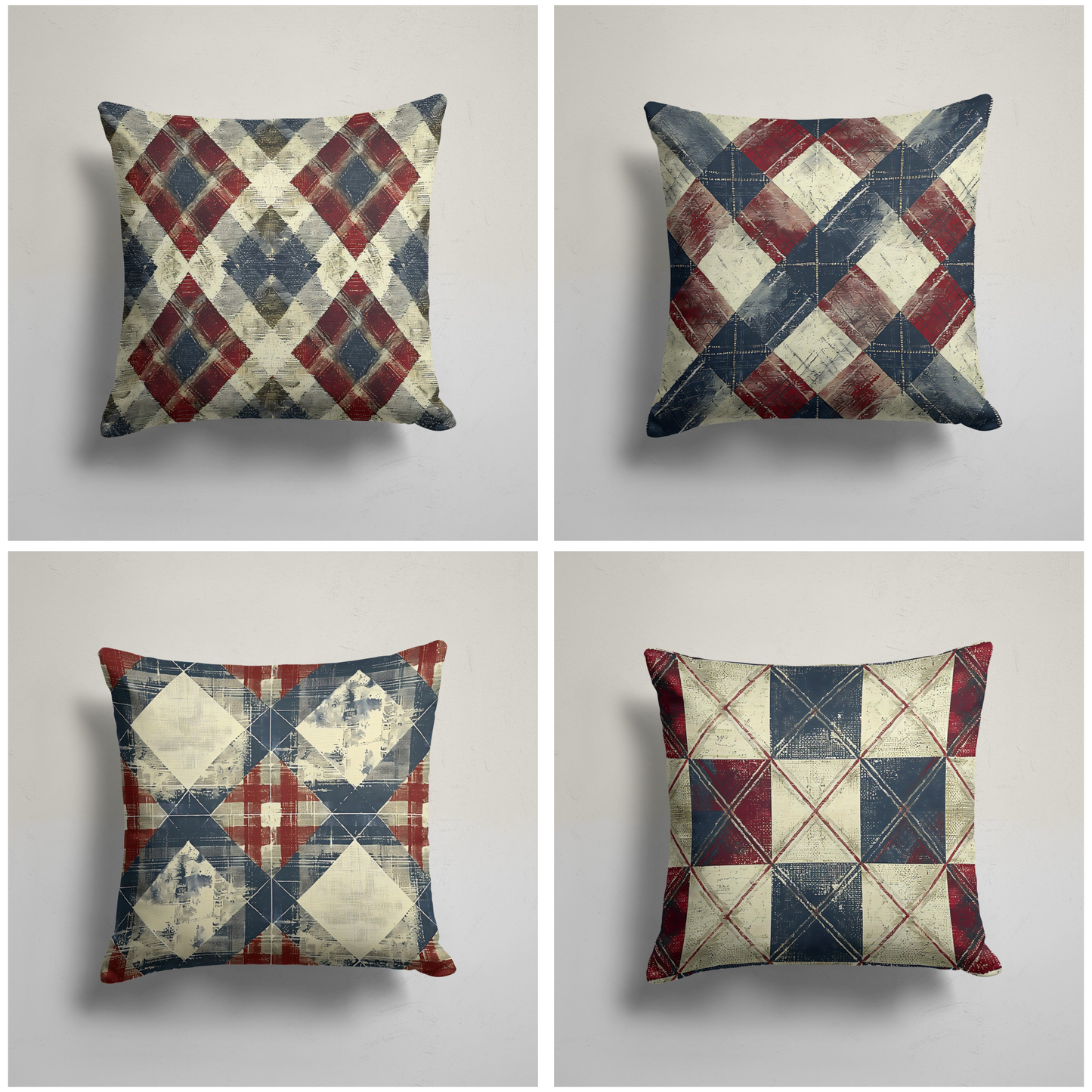 Red, Blue and Beige Rustic Vintage Plaid Cushion Cover