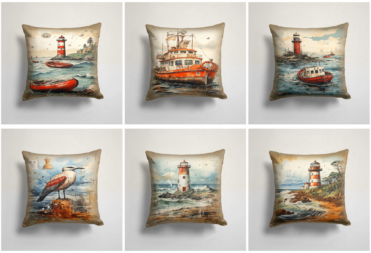 Lighthouse Landscape Ship Decorative Cushion Cover