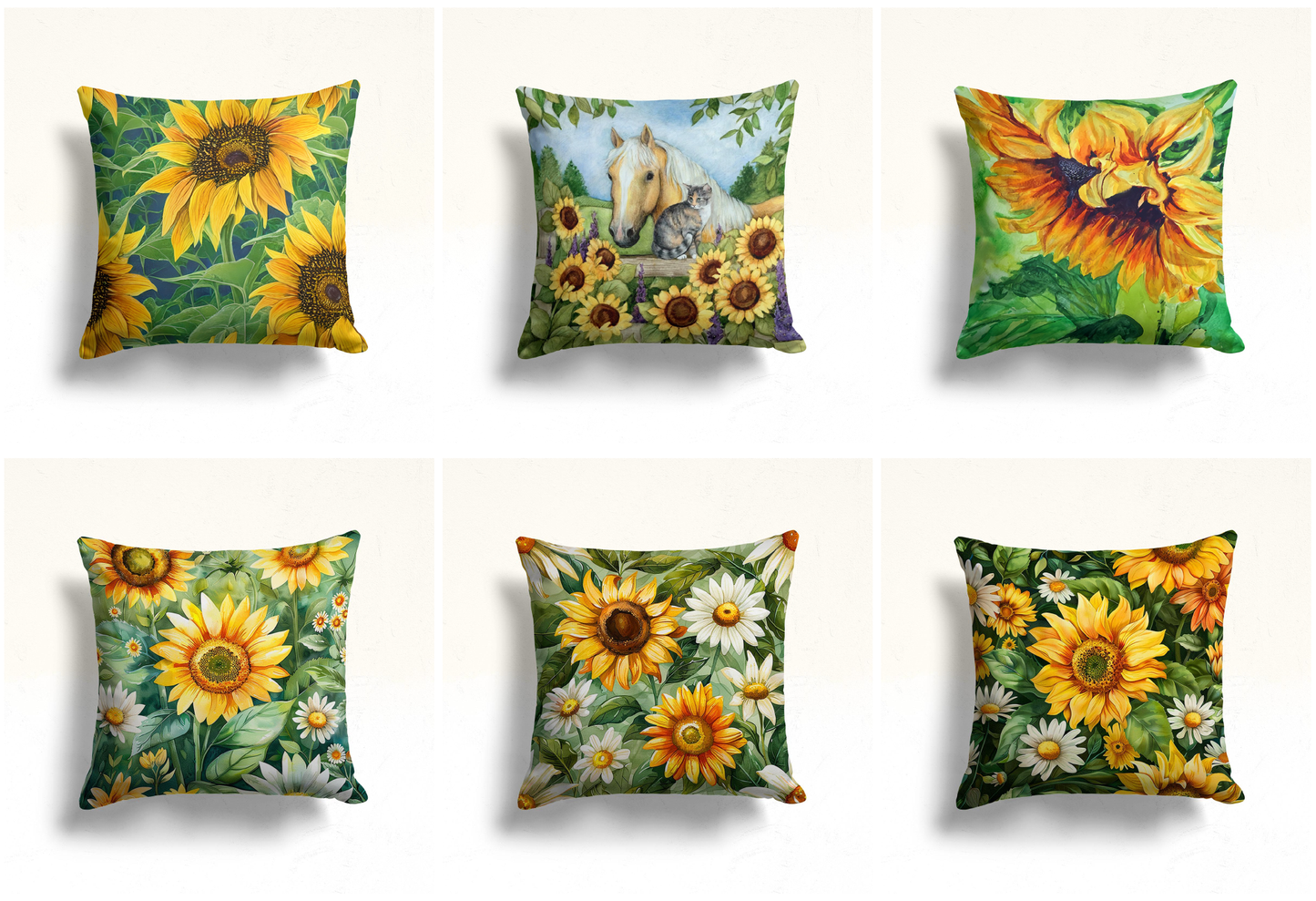 Sunflowers and Daisies Cushion Cover, Vibrant Nature Decor