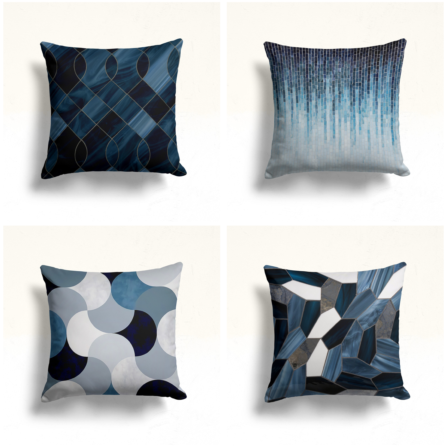 Midnight Waves Geometric Cushion Cover, Lunar Phases Circle Pattern