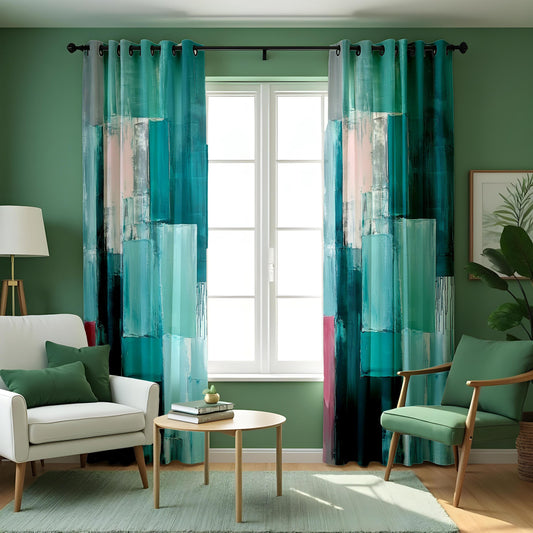 Teal patterned curtains by Fabmet