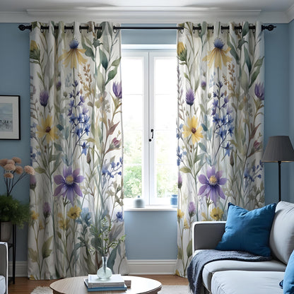 Pastel Floral Curtains, Soft Botanical Print Window Drapes