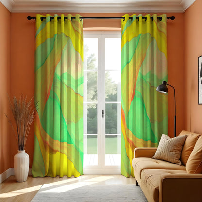 Green Yellow Fluid Wave Curtains, Abstract Window Drapes