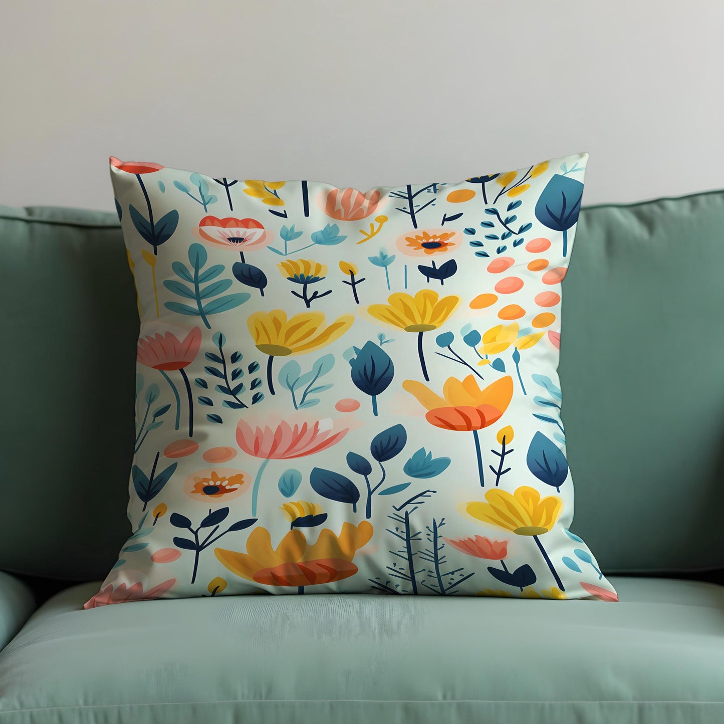 Modern Floral Cushion Cover, Vibrant Flower Pattern Pillow Case