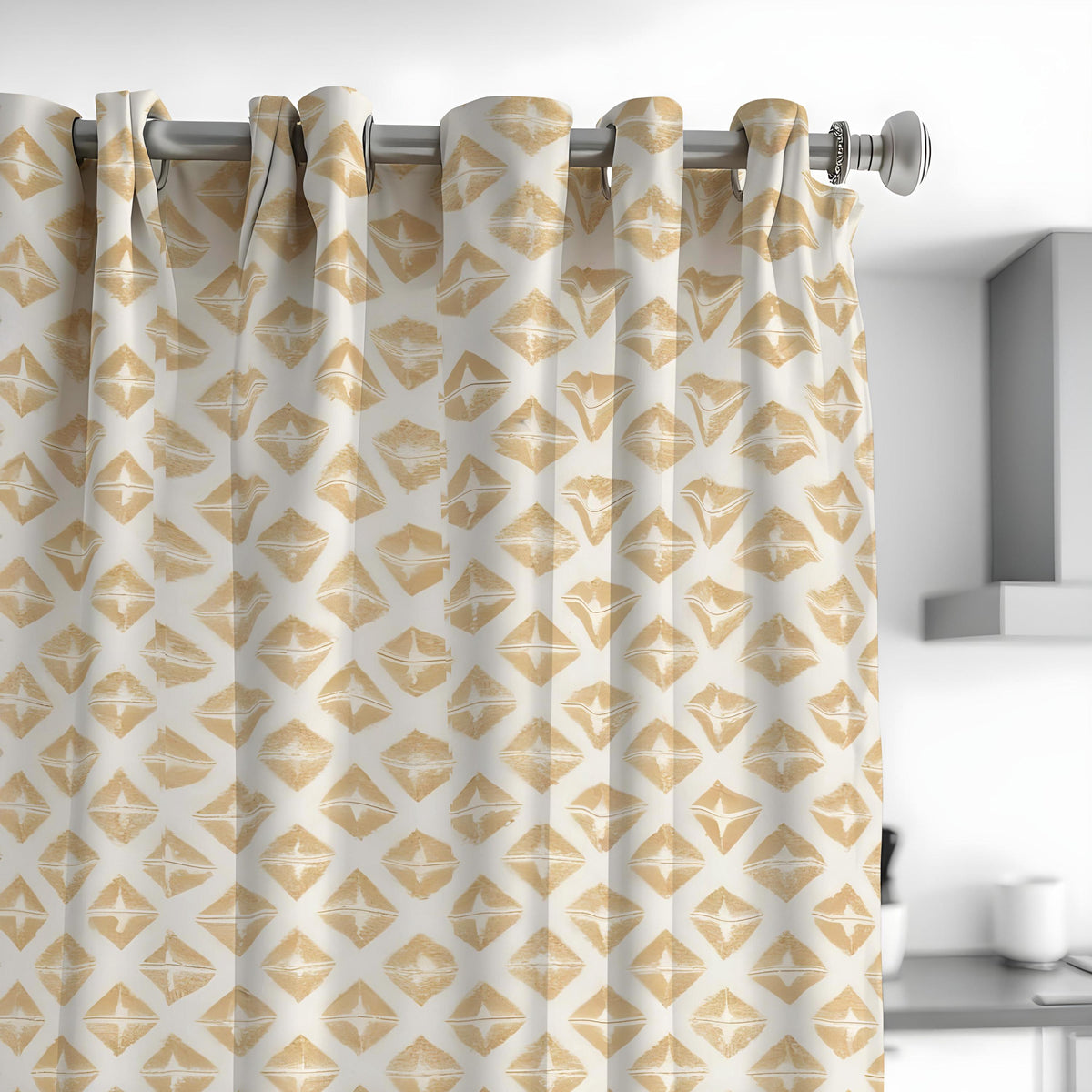 Beige Geometric Curtains, Neutral Minimalist Window Drapes