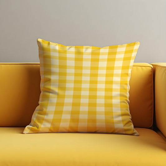 Yellow Check Cushion Cover, Farmhouse Throw Pillow Case