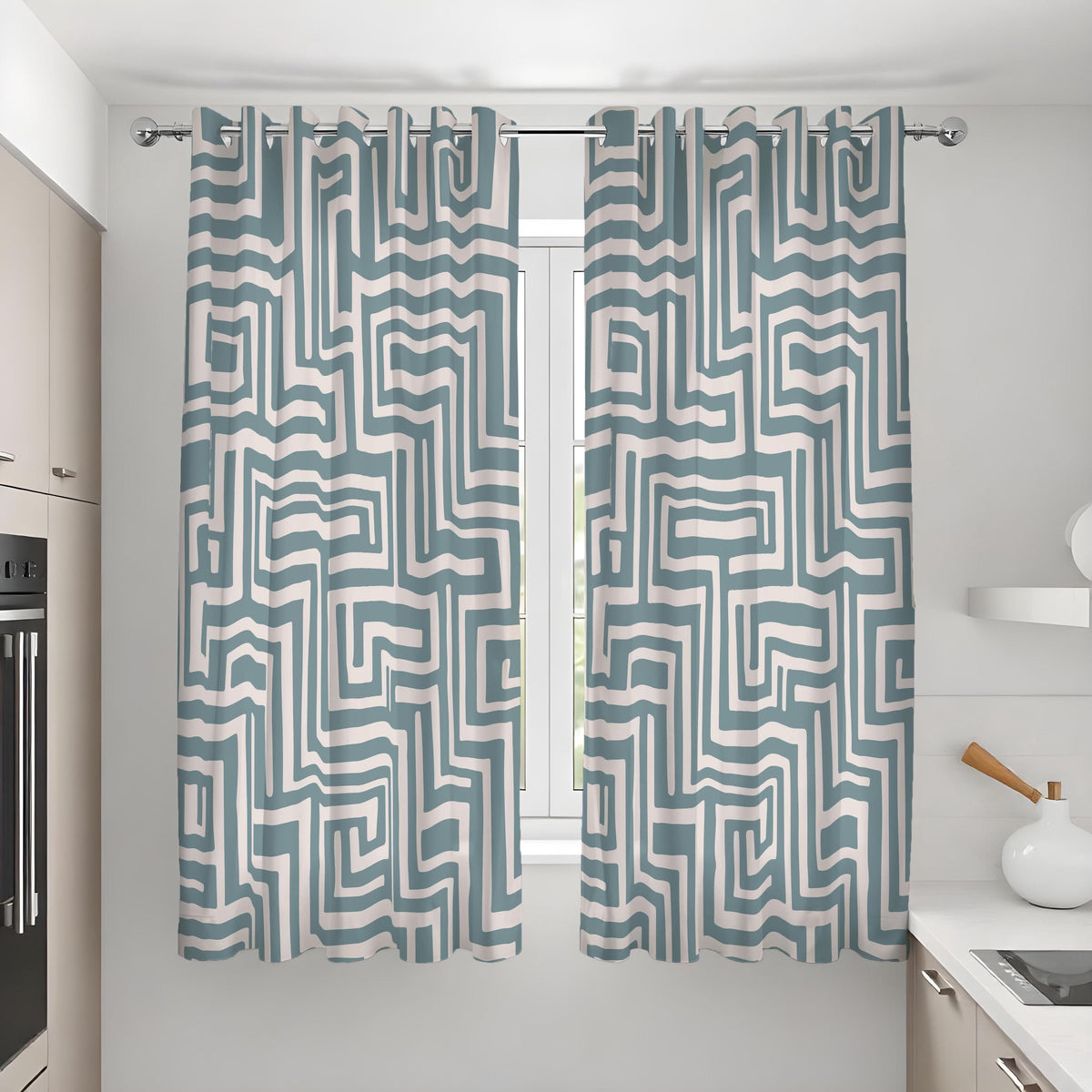 Teal Maze Geometric Curtains, Made to Measure Window Drapes
