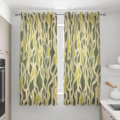 Green Abstract Wave Curtains, Retro Organic Wavy Drapes