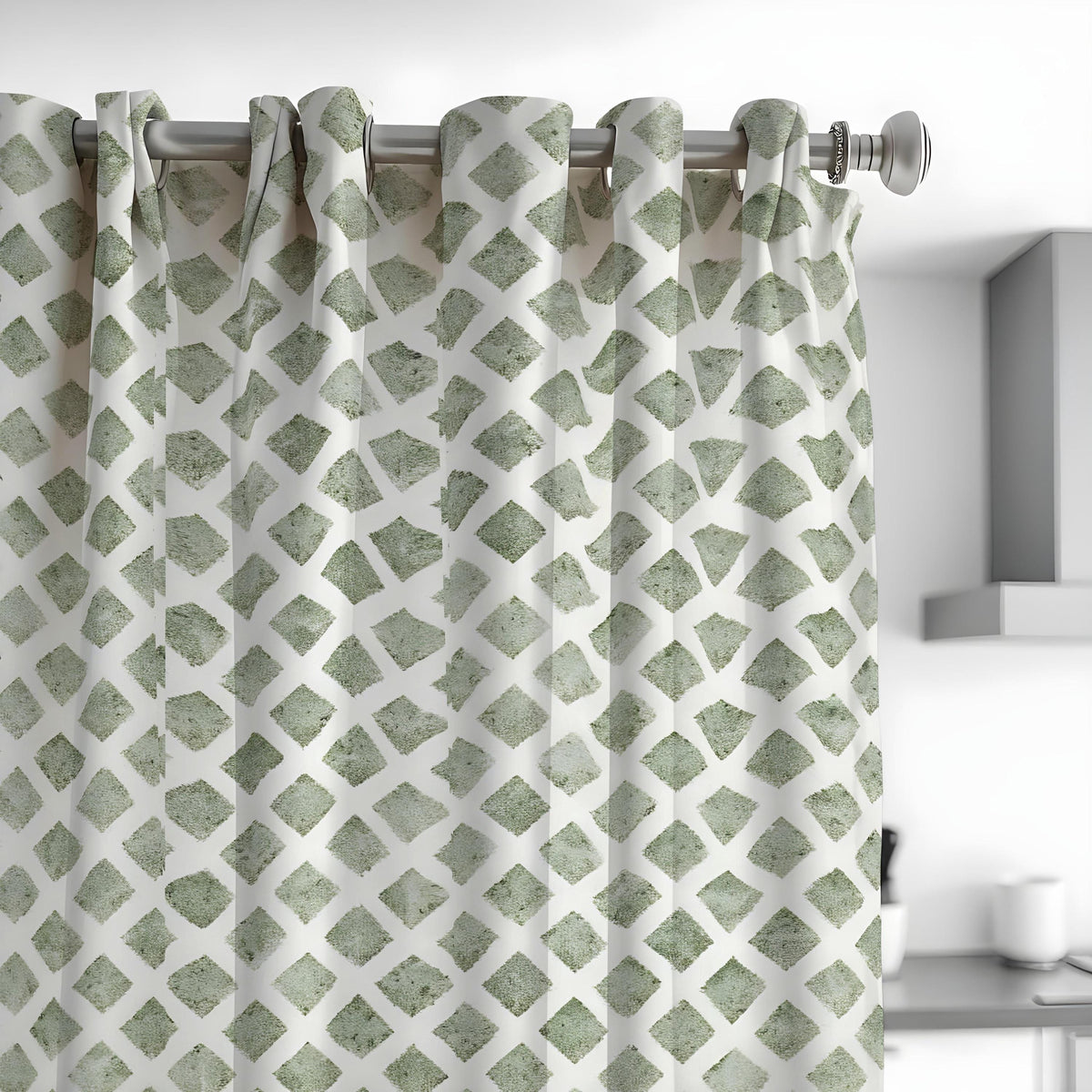 Green Geometric Curtain Panels, Abstract Print Custom Drapes