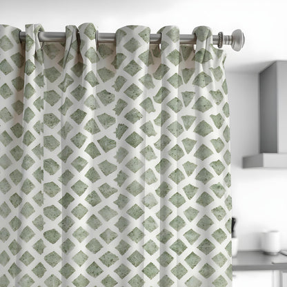 Green Geometric Curtain Panels, Abstract Print Custom Drapes
