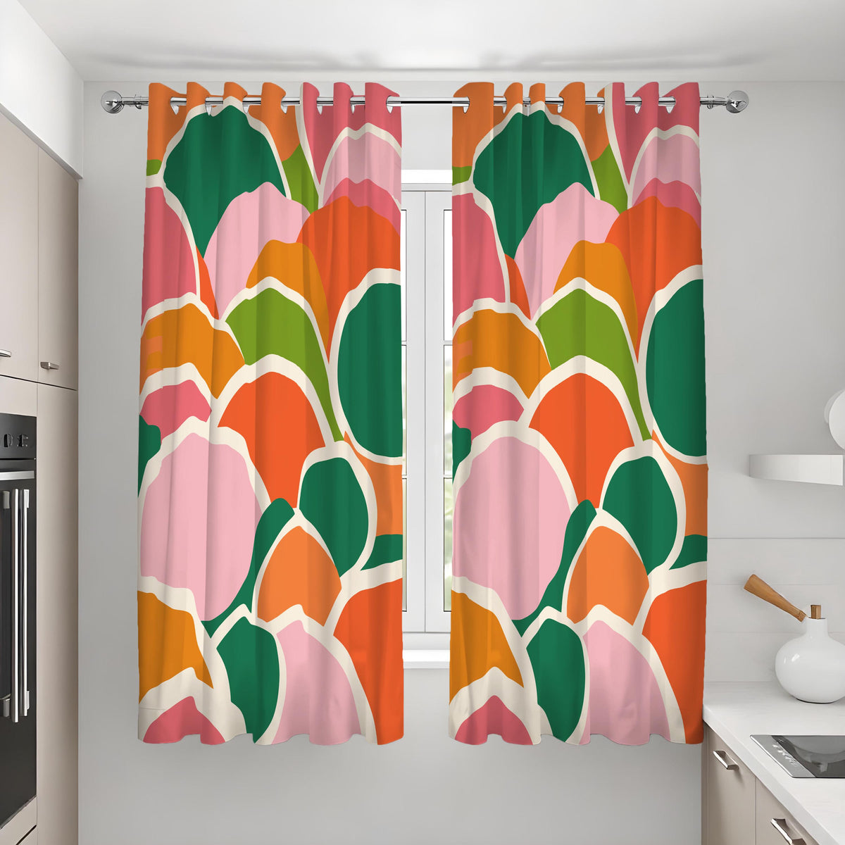 Colorful Retro Floral Curtains, Mid Century Modern Drapes