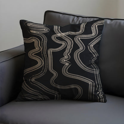 Abstract Black and Beige Cushion Cover, Geometric Lines Throw Pillow Cover