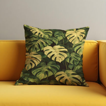 Green Monstera Cushion Cover, Tropical Leaf Throw Pillow Case