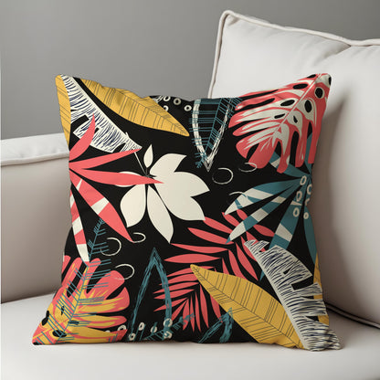 Tropical Jungle Cushion Cover, Bold Colorful Leaf Print Pillow Cover