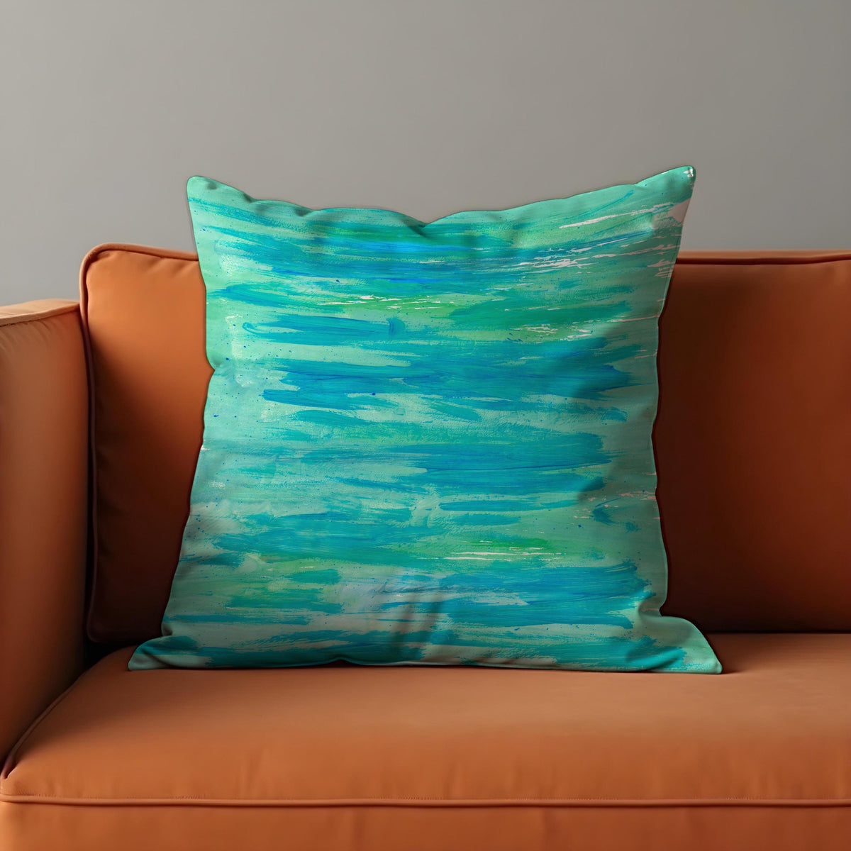 Turquoise Abstract Cushion Cover, Modern Brush Throw Pillow Case