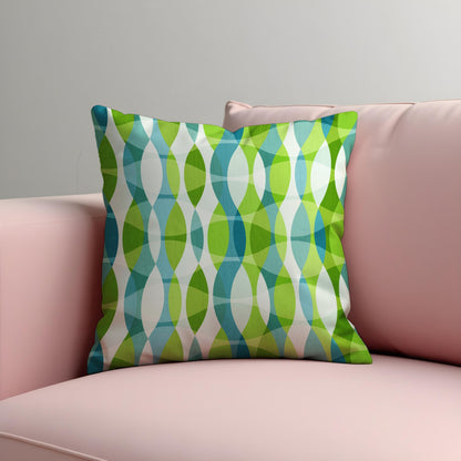 Mid-Century Modern Cushion Cover, Blue & Green Retro Wave Pillow Cover