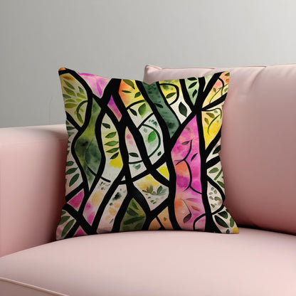 Stained Glass Leaf Cushion Cover, Colorful Tree Branch Pillow Cover