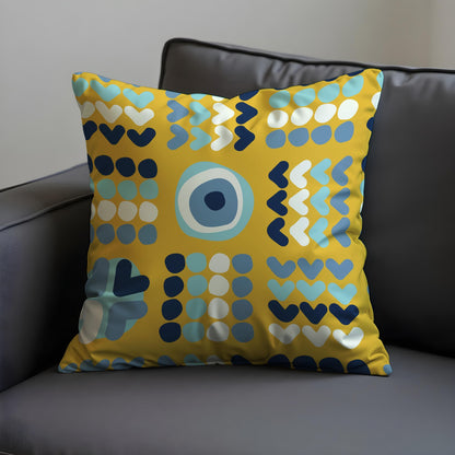 Modern Geometric Cushion Cover, Yellow Evil Eye Heart Pillow Cover