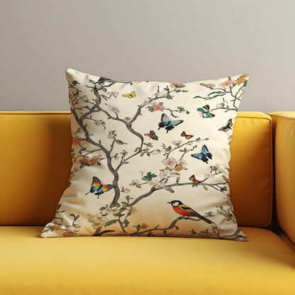 Bird Print Cushion Cover, Branch Throw Pillow Case
