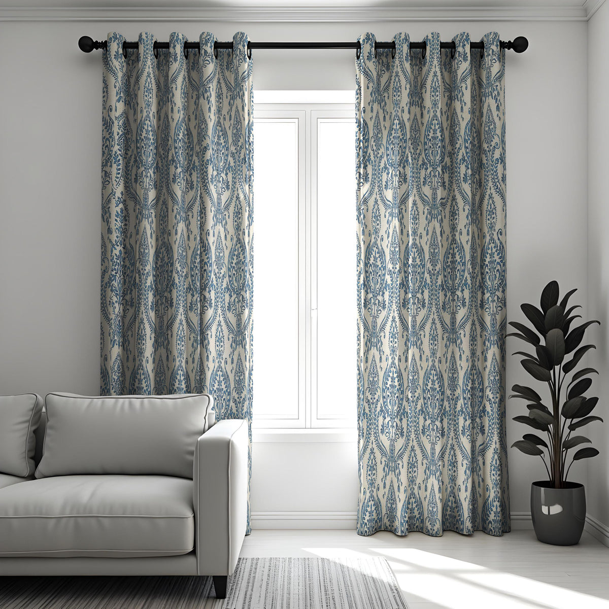 Blue Damask Curtains, Classic Made to Measure Window Drapes