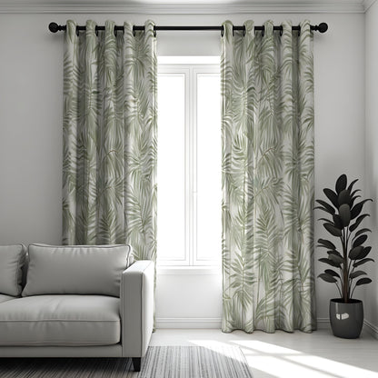 Tropical Green Leaf Curtains, Jungle Print Eyelet Drapes