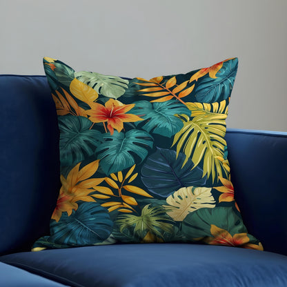 Dark Tropical Leaf Cushion Cover, Jungle Pillow Case