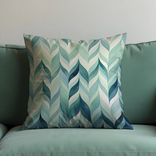 Aqua Leaf Cushion Cover, Watercolor Foliage Pattern Pillow Case