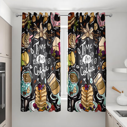 Coffee Lover Kitchen Curtains, Cafe Print Coffee Bar Drapes