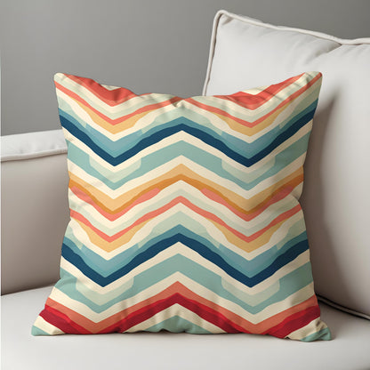 Retro Chevron Cushion Cover, Multicolor Zigzag Print Throw Pillow Cover