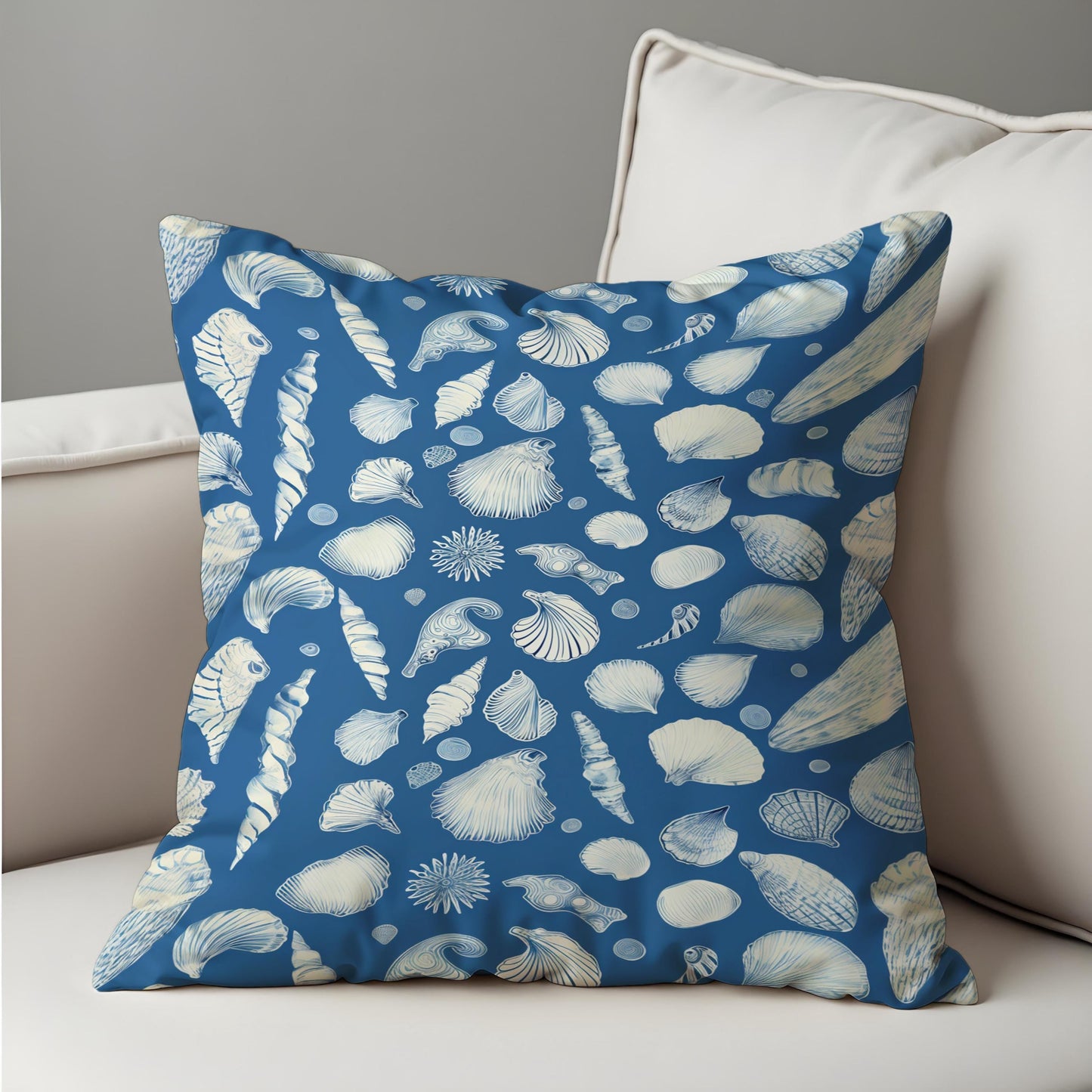 Nautical Seashell Cushion Cover, Blue Beach Theme Pillow Cover