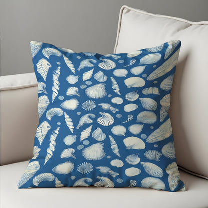 Nautical Seashell Cushion Cover, Blue Beach Theme Pillow Cover