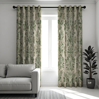 Green Leaf Curtains, Soft Botanical Custom Size Drapes